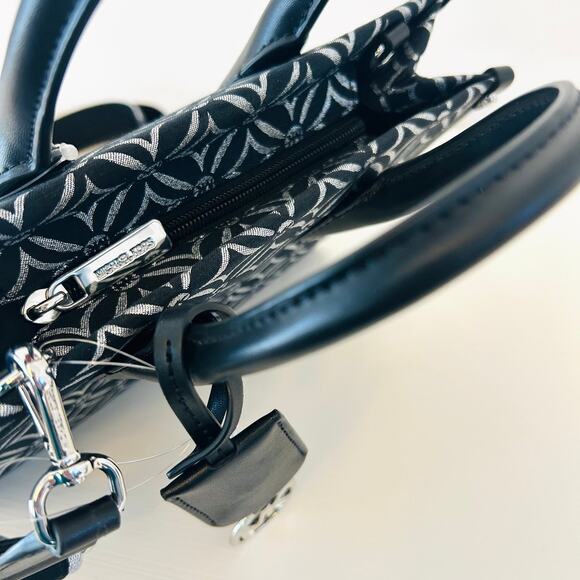 Michael Kors Purse Mirella Small Metallic Logo Jacquard Crossbody Bag Black - Picture 8 of 10